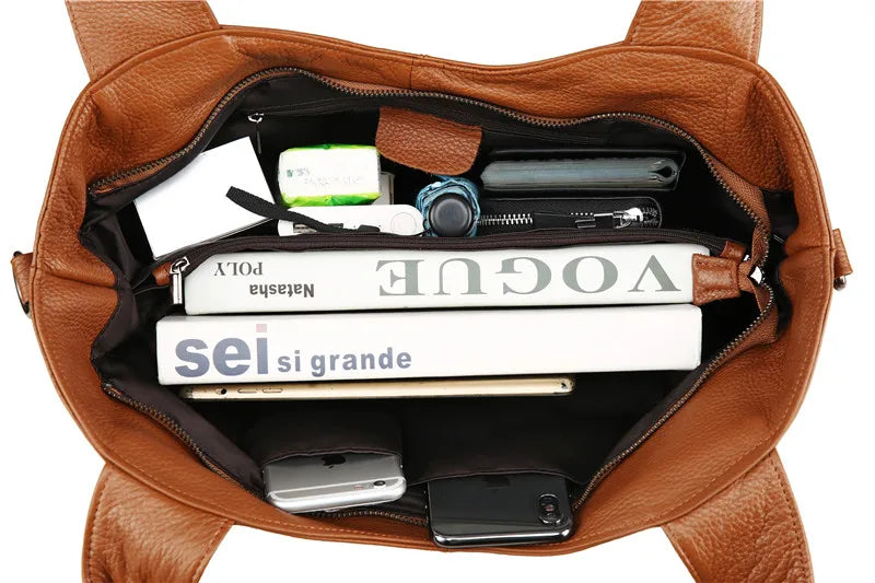 Nesitu High Quality Casual Large Black Brown Genuine Leather A4 Women Handbags Female Totes Lady Shoulder Messenger Bags M07175