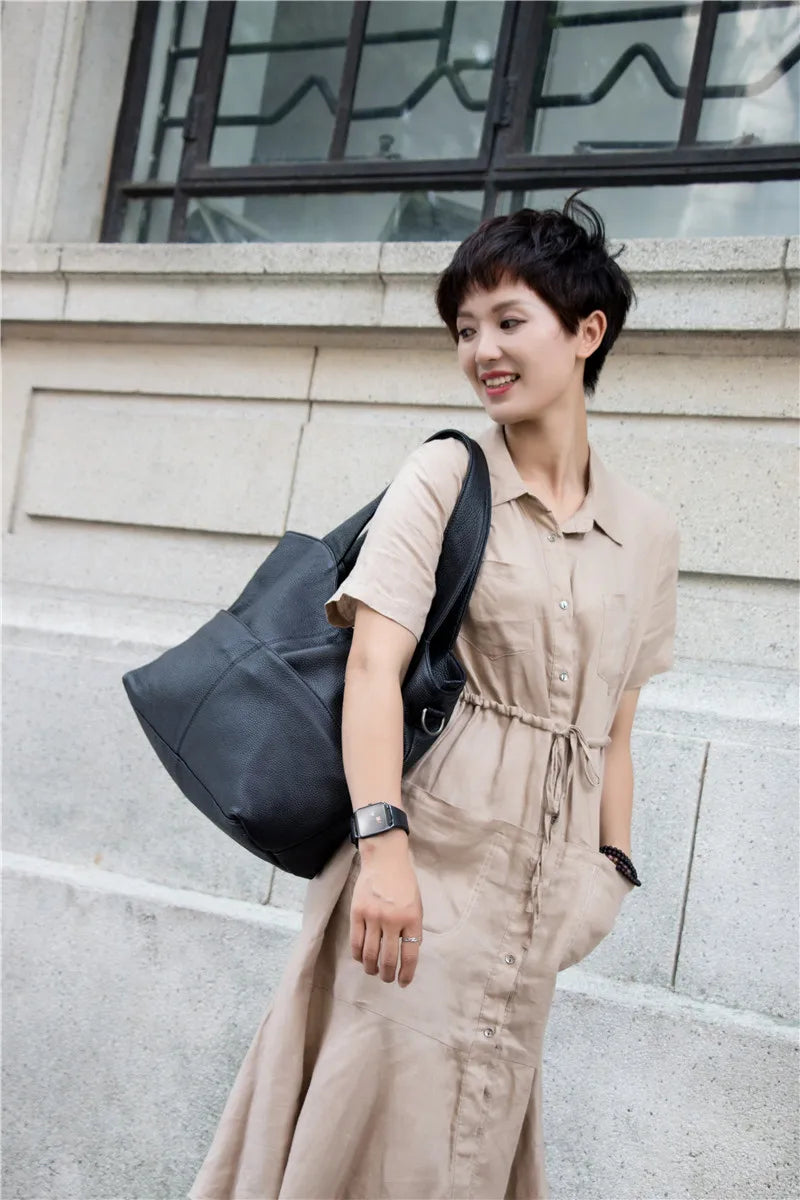 Nesitu High Quality Casual Large Black Brown Genuine Leather A4 Women Handbags Female Totes Lady Shoulder Messenger Bags M07175