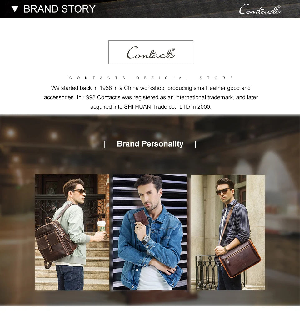 CONTACT'S crazy horse genuine leather men's bag vintage man shoulder bags for laptop messenger bags male bolsa crossbody handbag