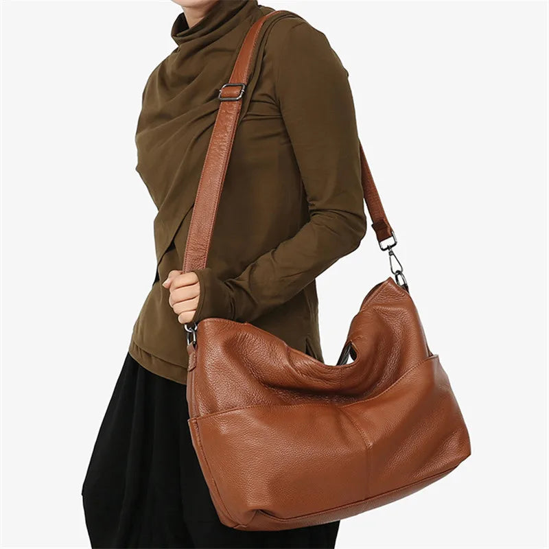 Nesitu High Quality Casual Large Black Brown Genuine Leather A4 Women Handbags Female Totes Lady Shoulder Messenger Bags M07175