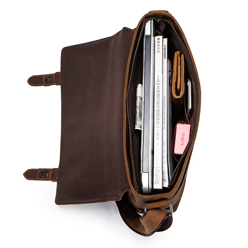 CONTACT'S crazy horse genuine leather men's bag vintage man shoulder bags for laptop messenger bags male bolsa crossbody handbag