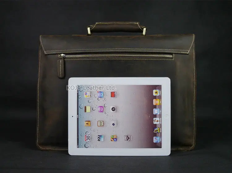 Vintage Crazy Horse Genuine Leather Men Briefcase 15" Laptop Bag Work Business Bag Shoulder Messenger Bag Male Tote Handbag M088