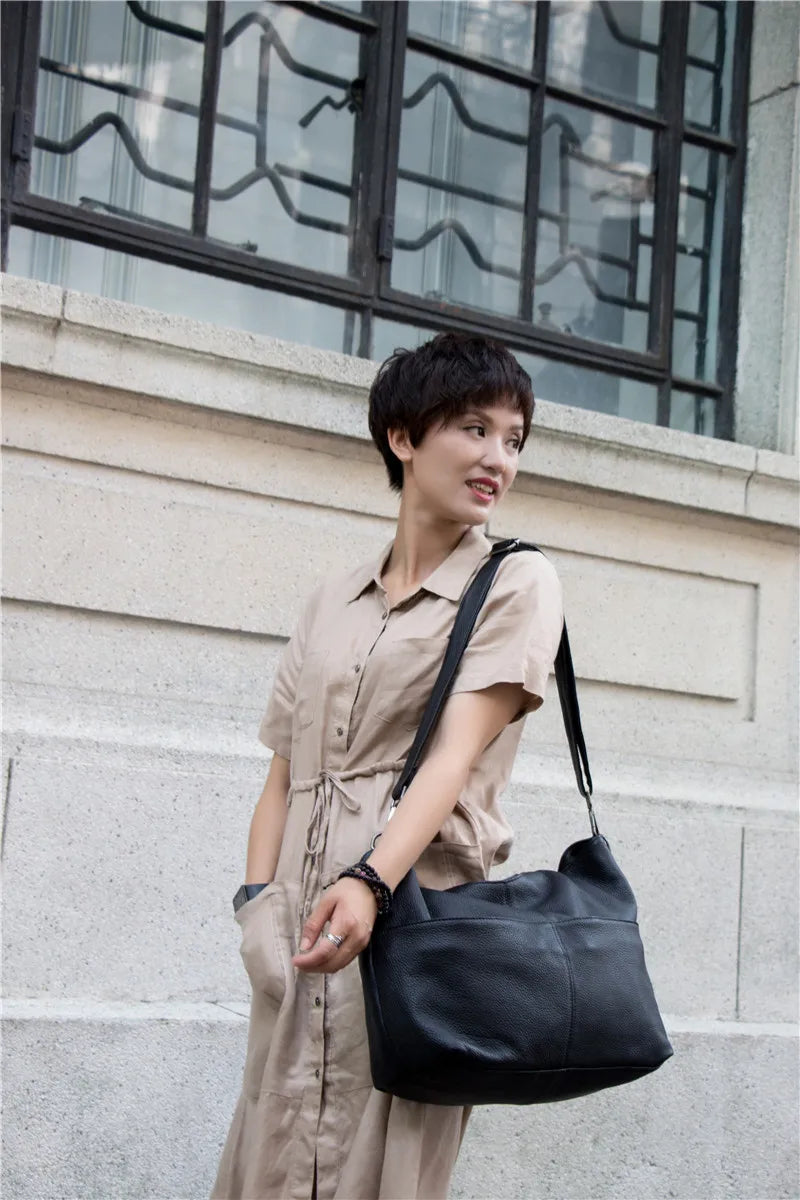Nesitu High Quality Casual Large Black Brown Genuine Leather A4 Women Handbags Female Totes Lady Shoulder Messenger Bags M07175