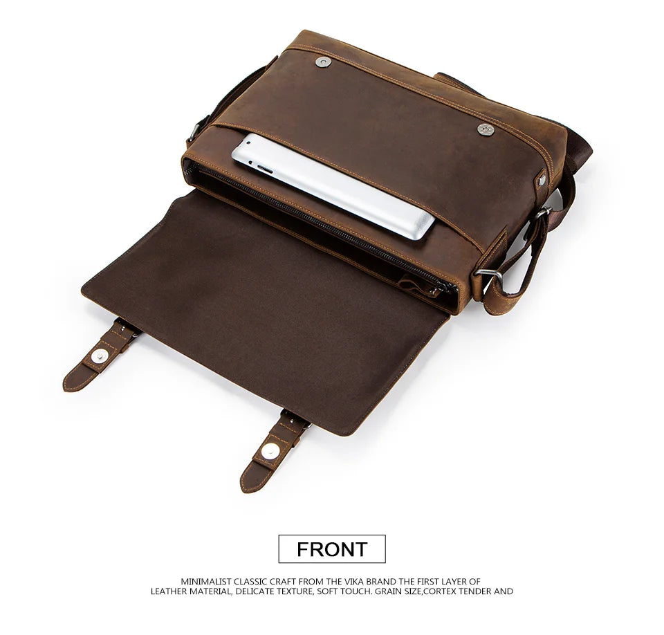CONTACT'S crazy horse genuine leather men's bag vintage man shoulder bags for laptop messenger bags male bolsa crossbody handbag