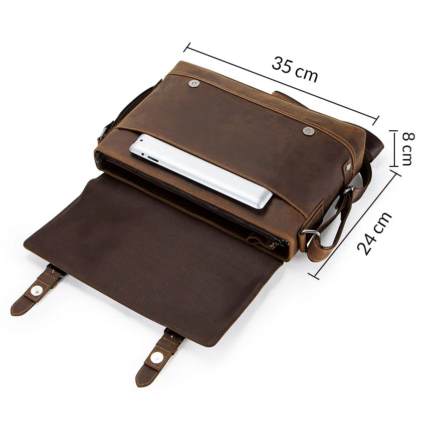 CONTACT'S crazy horse genuine leather men's bag vintage man shoulder bags for laptop messenger bags male bolsa crossbody handbag