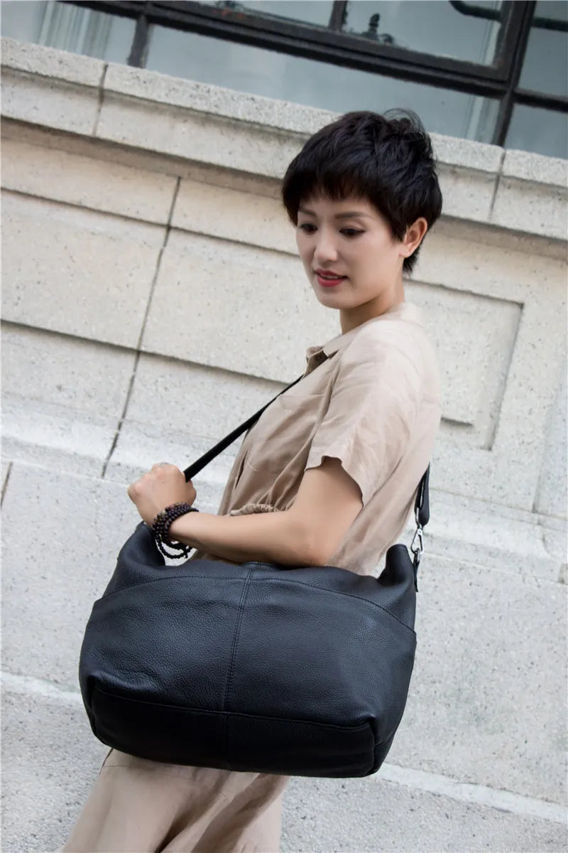 Nesitu High Quality Casual Large Black Brown Genuine Leather A4 Women Handbags Female Totes Lady Shoulder Messenger Bags M07175