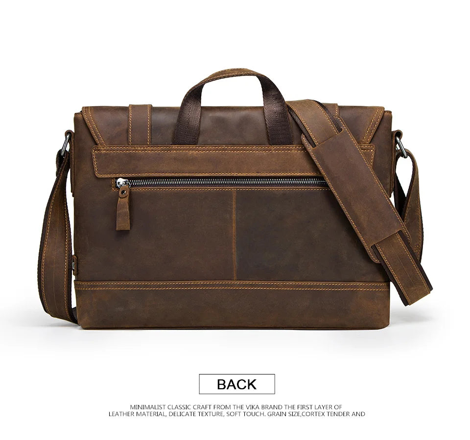 CONTACT'S crazy horse genuine leather men's bag vintage man shoulder bags for laptop messenger bags male bolsa crossbody handbag