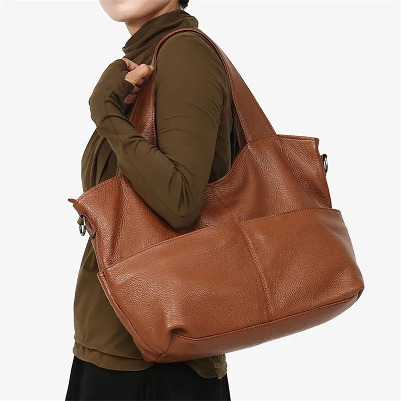 Nesitu High Quality Casual Large Black Brown Genuine Leather A4 Women Handbags Female Totes Lady Shoulder Messenger Bags M07175