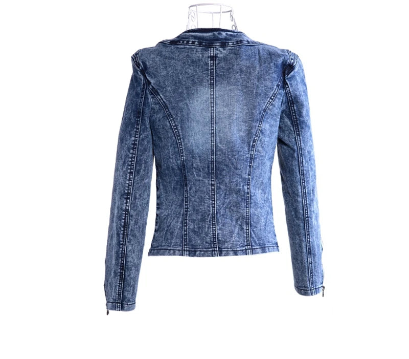 Elegant Diamonds Denim Jackets Women Vintage Jeans Jacket Ladies Spring Autumn Outerwear Slim Casual Denim Coats