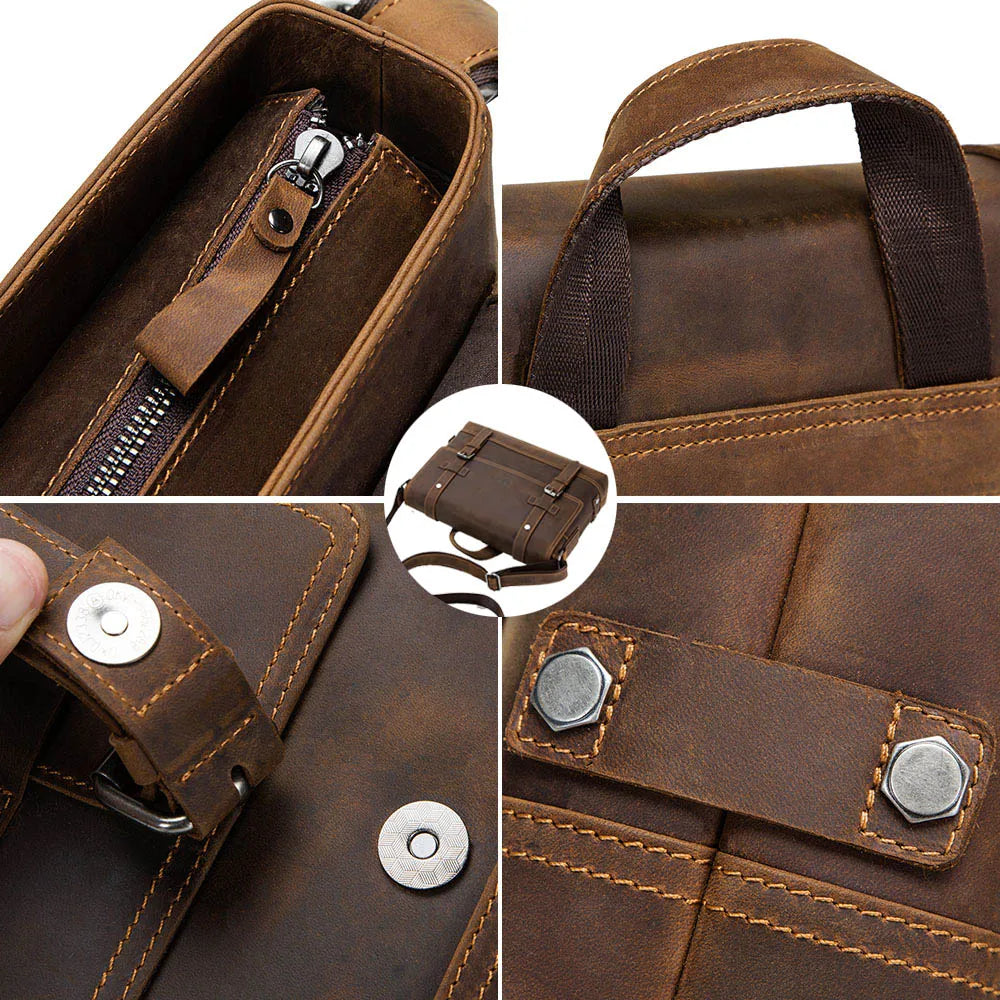 CONTACT'S crazy horse genuine leather men's bag vintage man shoulder bags for laptop messenger bags male bolsa crossbody handbag