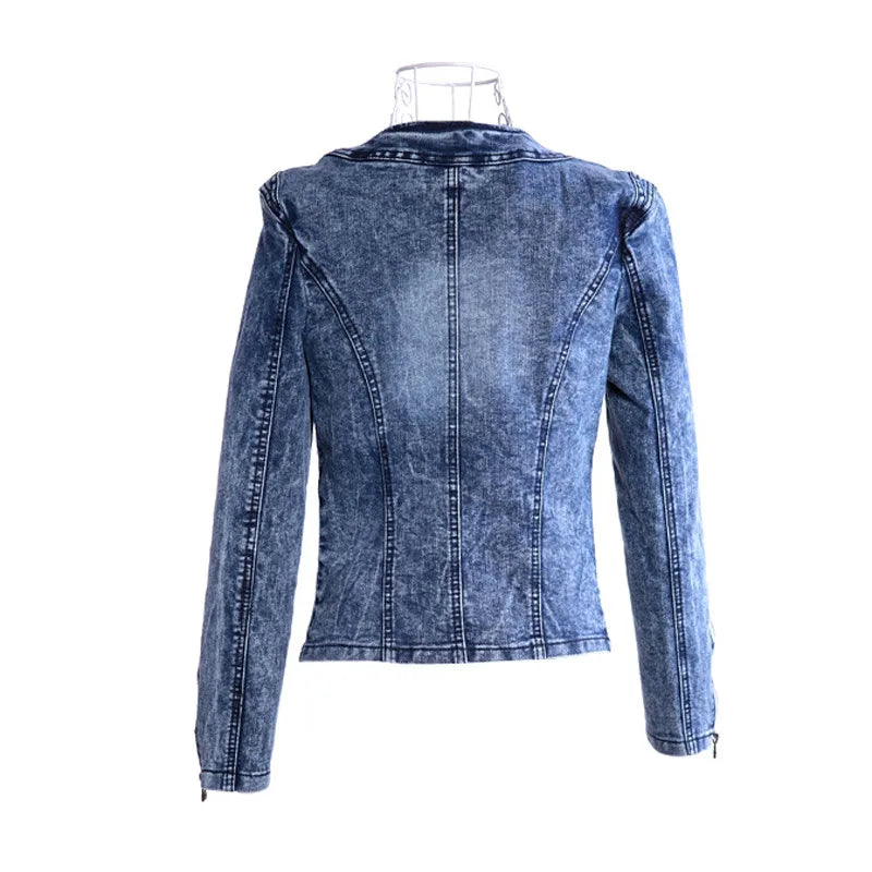 Elegant Diamonds Denim Jackets Women Vintage Jeans Jacket Ladies Spring Autumn Outerwear Slim Casual Denim Coats
