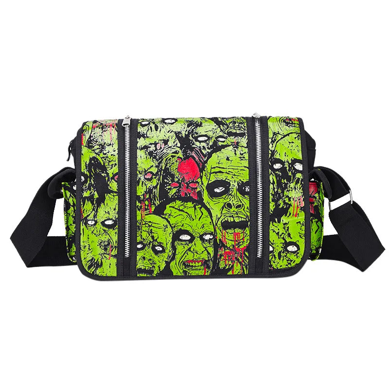 JIEROTYX Outdoors Travelling Bag Human Skeleton Head Noctilucent Women Canvas Single Shoulder Bag Women Package Oblique Satchel