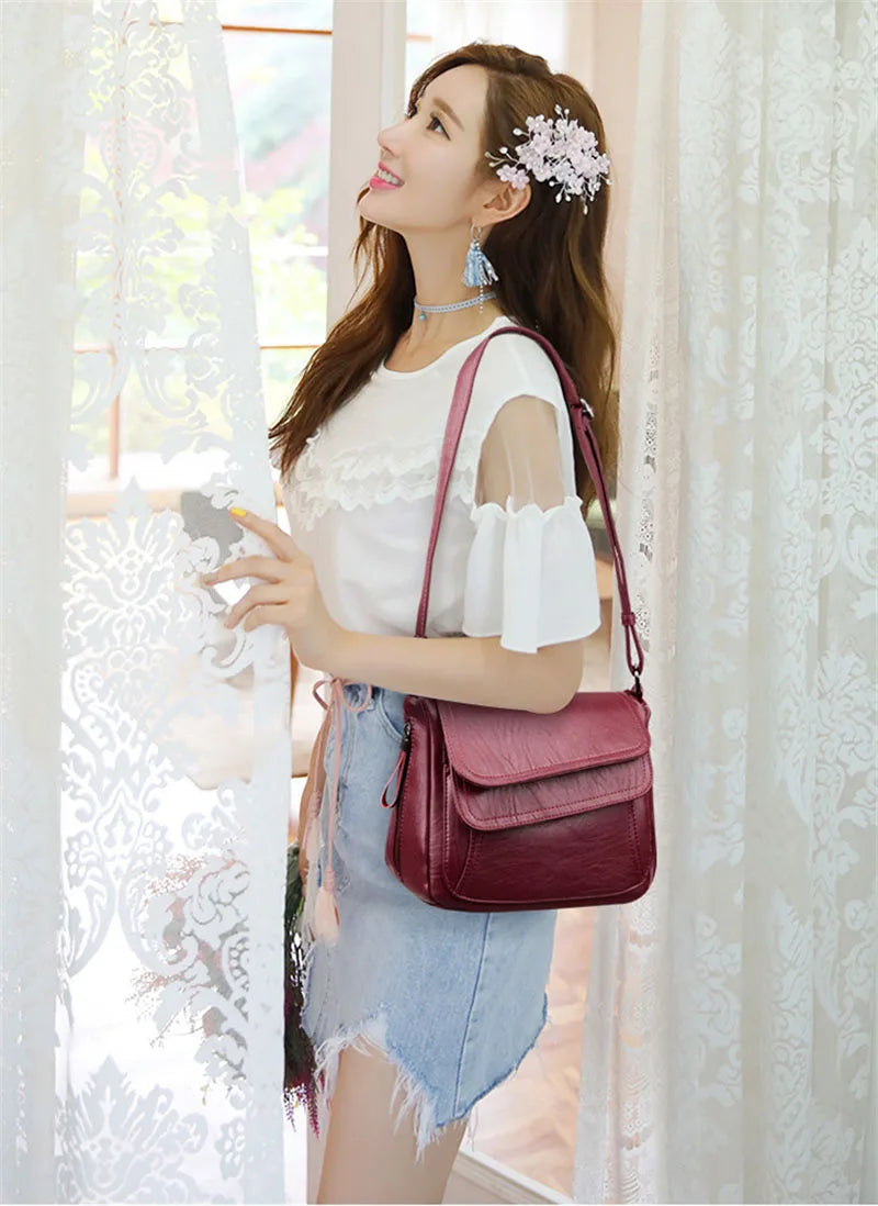 Hot Women Leather Messenger Bag Luxury Handbags Designer High Quality Female Vintage Crossbody Bags For Women Flap Shoulder Bags