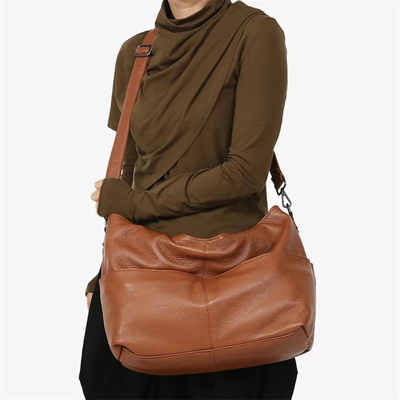 Nesitu High Quality Casual Large Black Brown Genuine Leather A4 Women Handbags Female Totes Lady Shoulder Messenger Bags M07175