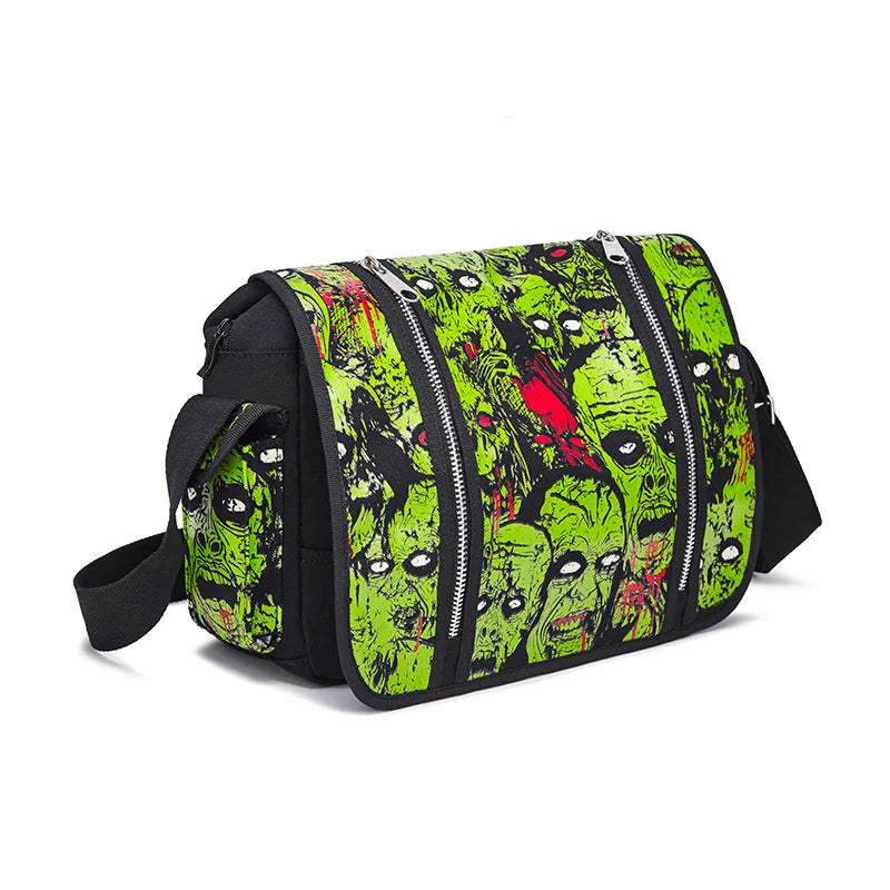 JIEROTYX Outdoors Travelling Bag Human Skeleton Head Noctilucent Women Canvas Single Shoulder Bag Women Package Oblique Satchel