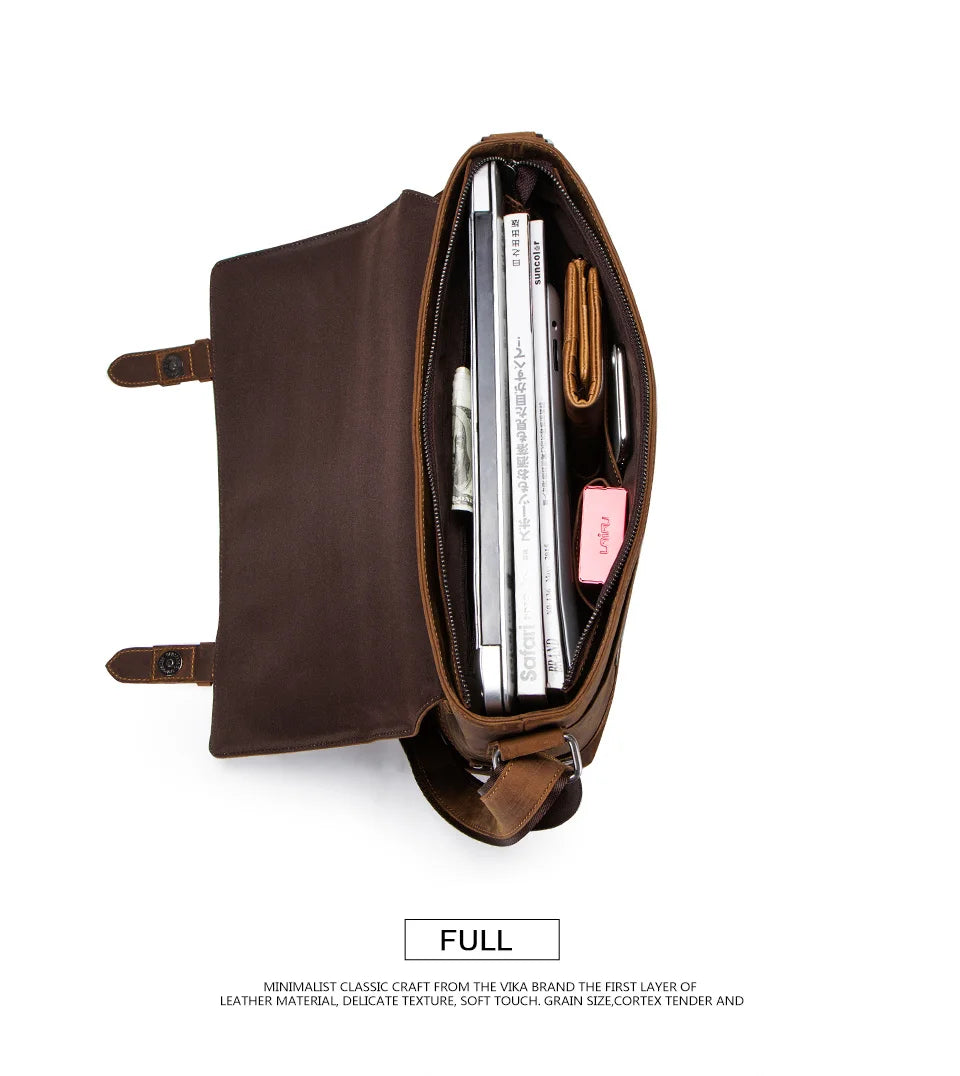CONTACT'S crazy horse genuine leather men's bag vintage man shoulder bags for laptop messenger bags male bolsa crossbody handbag