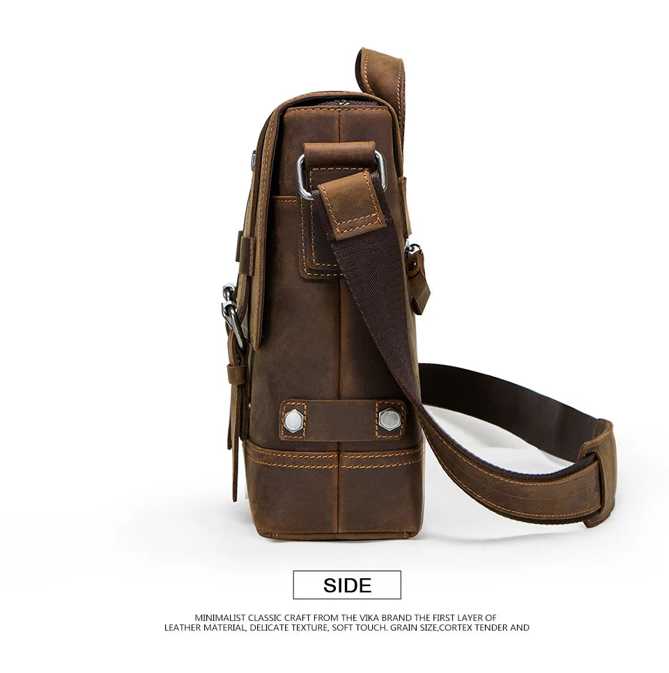 CONTACT'S crazy horse genuine leather men's bag vintage man shoulder bags for laptop messenger bags male bolsa crossbody handbag
