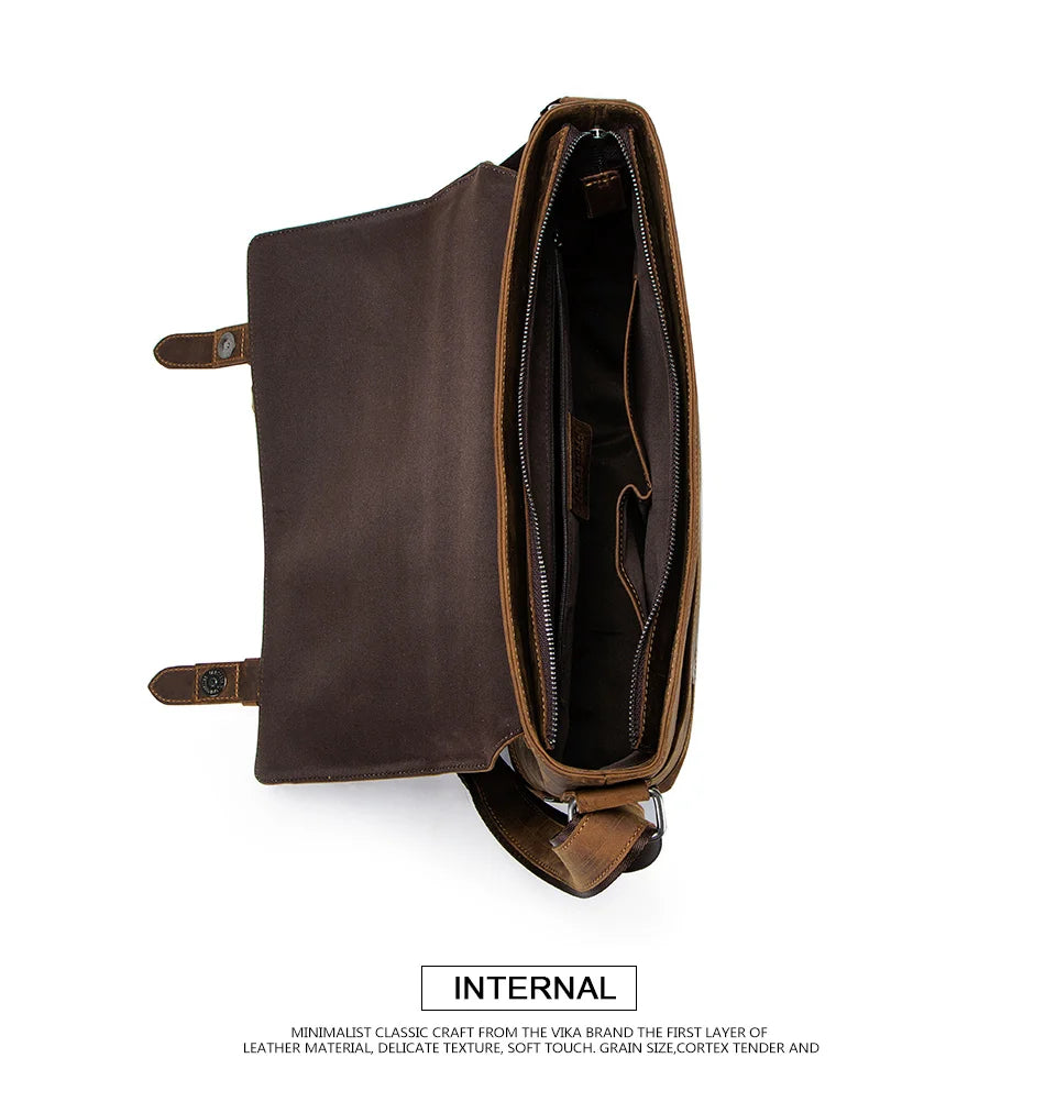 CONTACT'S crazy horse genuine leather men's bag vintage man shoulder bags for laptop messenger bags male bolsa crossbody handbag