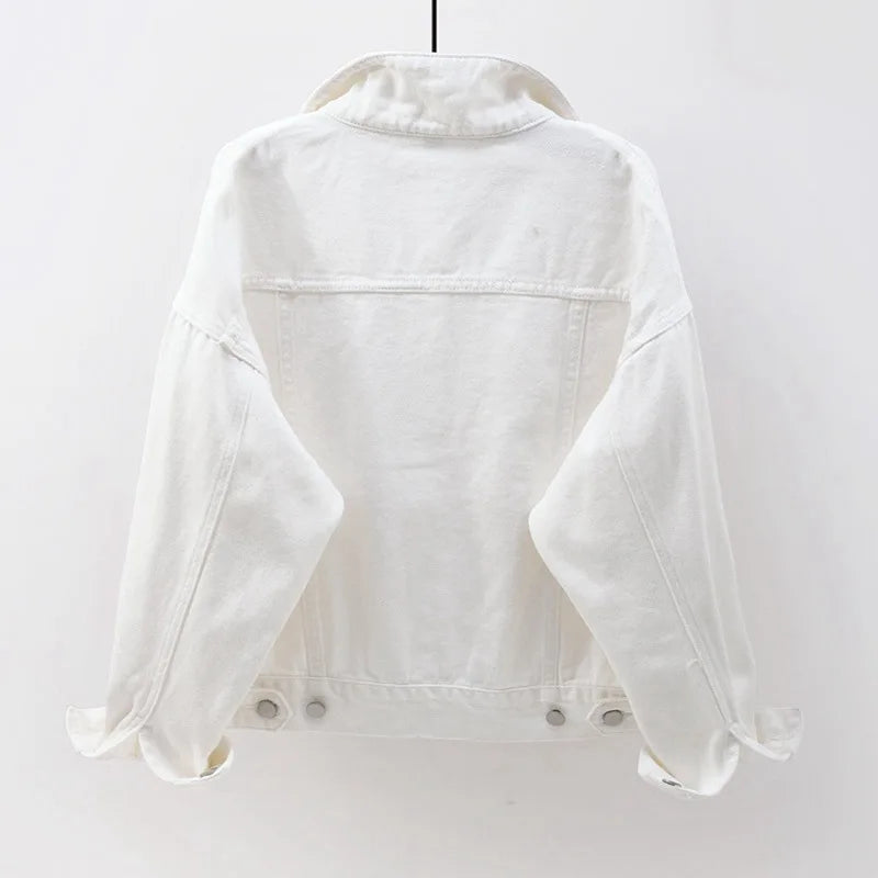 Solid Short Women's Denim Coat Spring Autumn Female Loose Jeans Jacket Purple Student Casual Outwear White Pink Yellow Red Black