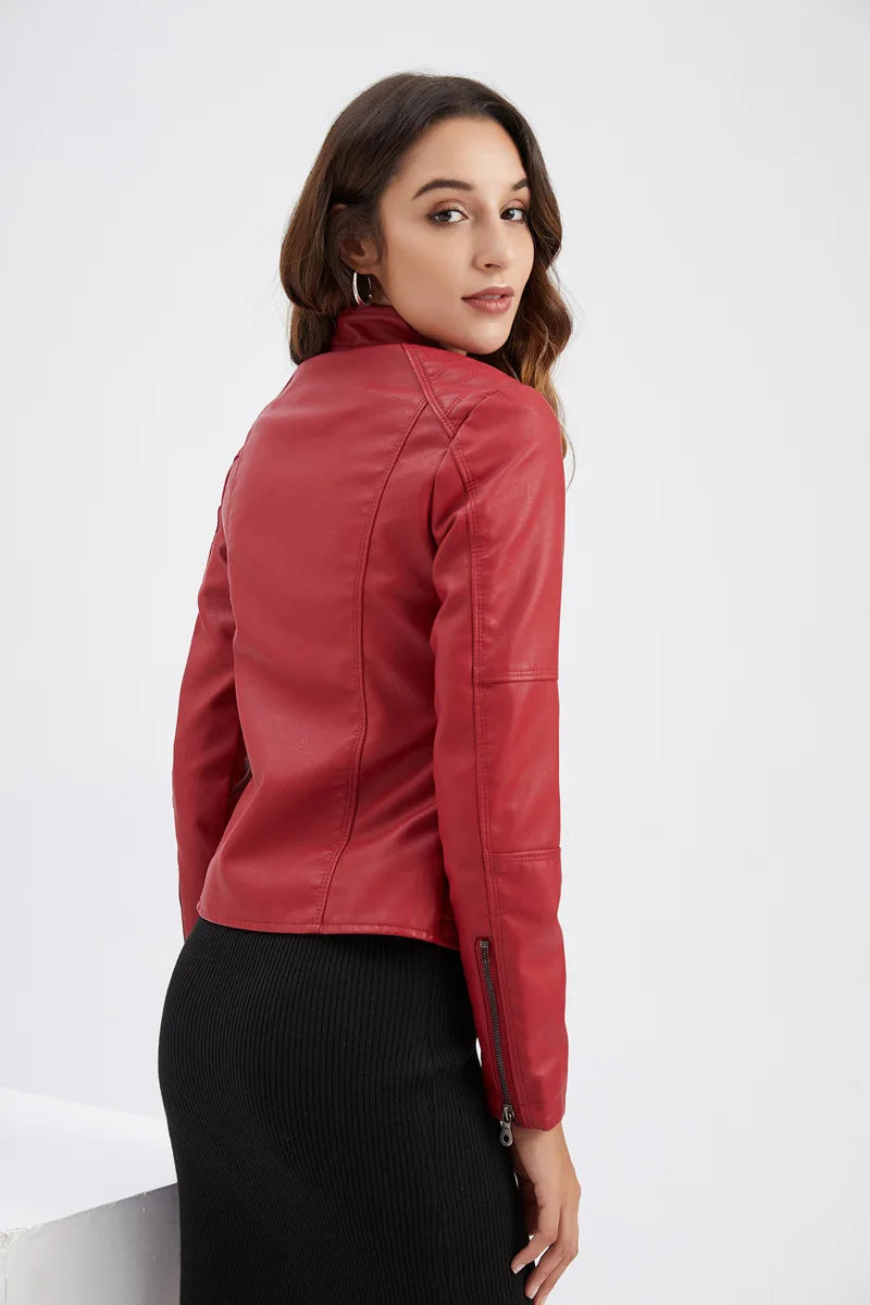 Faux Leather Jacket Women 2026 Autumn Spring Women's Moto Biker Jacket Red Black Coat Brown Purple Blue 3xl 4xl Coffee XS Beige