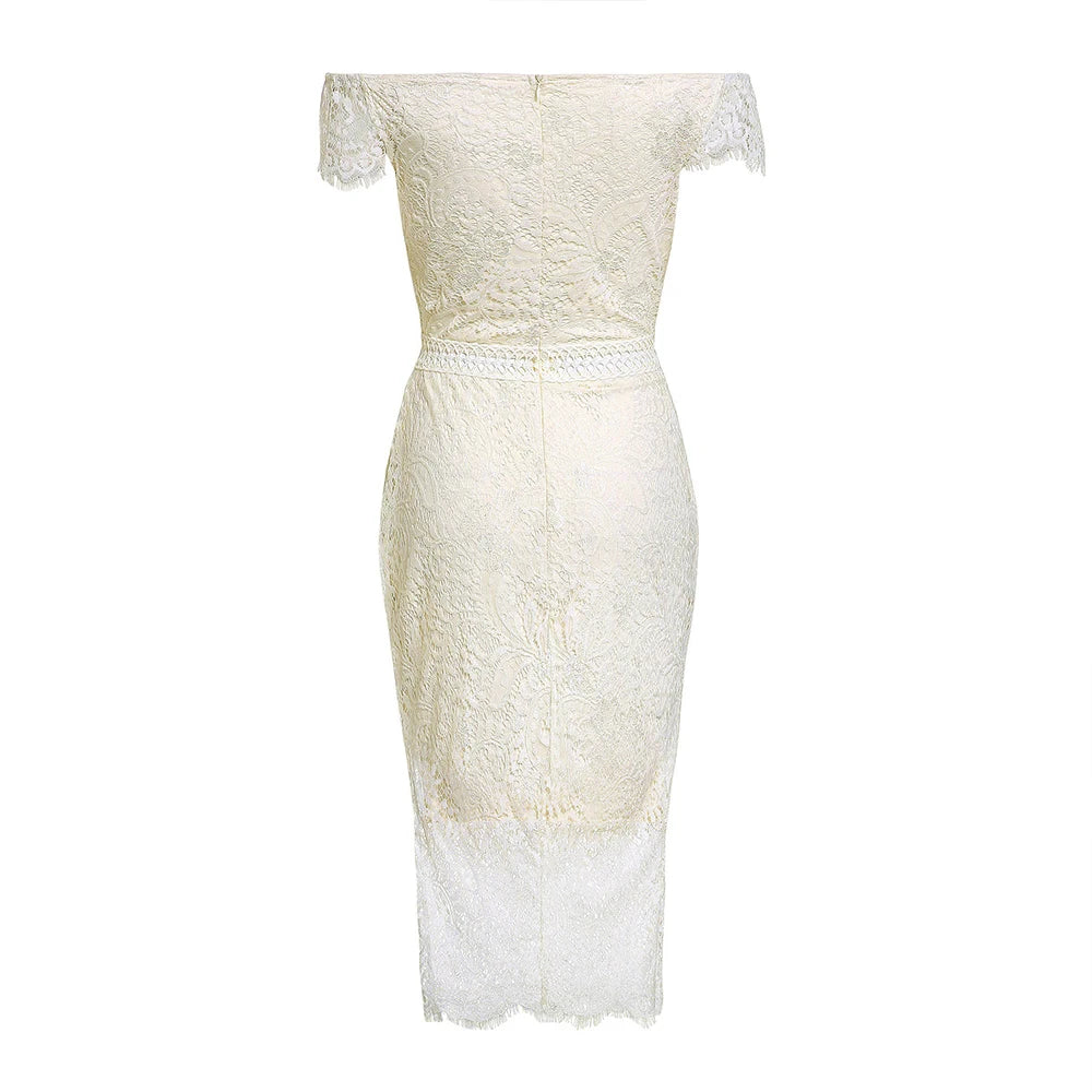 Elegant Lace Evening Wedding Dress for Women Sexy Hollow Out Office Ladies Bodycon Dresses Fashion Birthday Party Club Vestidos