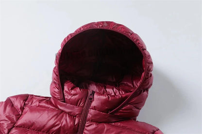 2023 Women Autumn Winter Ultralight Thin Packable Down Long Jacket  Female Hat Detachable Slim Fit Skirt Coat Portable Outwear