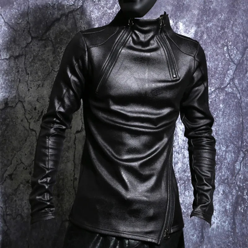 Autumn Winter Men Stand Collar Warm Fleece Lining Jacket Pullover Gothic Slim Fit Punk Coat Black Motorcycle Pu Leather Jacket