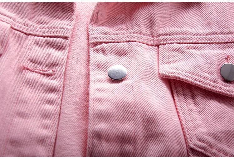 Solid Short Women's Denim Coat Spring Autumn Female Loose Jeans Jacket Purple Student Casual Outwear White Pink Yellow Red Black