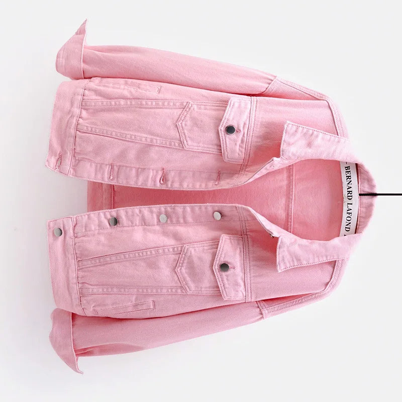 Solid Short Women's Denim Coat Spring Autumn Female Loose Jeans Jacket Purple Student Casual Outwear White Pink Yellow Red Black