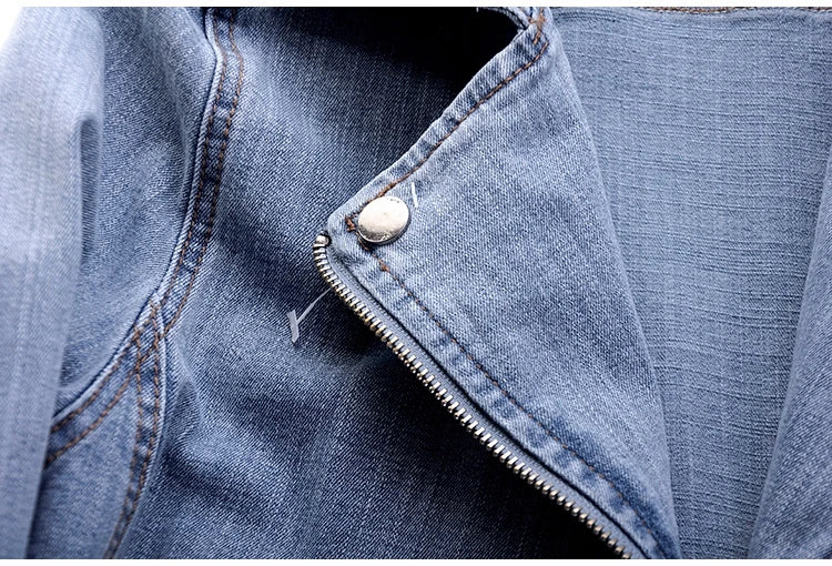 Short Zipper Stretch Denim Jacket Women Slim Vintage Spring Autumn Lady Long-sleeved Motorcycle Coat Casual Female Jean Outwear