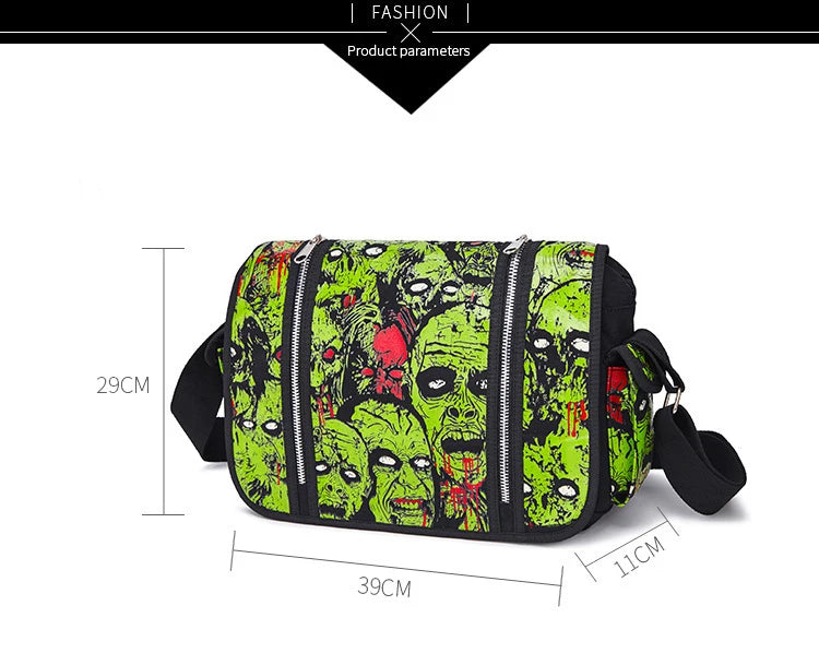 JIEROTYX Outdoors Travelling Bag Human Skeleton Head Noctilucent Women Canvas Single Shoulder Bag Women Package Oblique Satchel