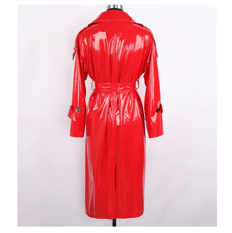 Nerazzurri Long Waterproof Black Patent Leather Trench Coat for Women 2020 Double Breasted Iridescent Oversized Leather Coat 7XL