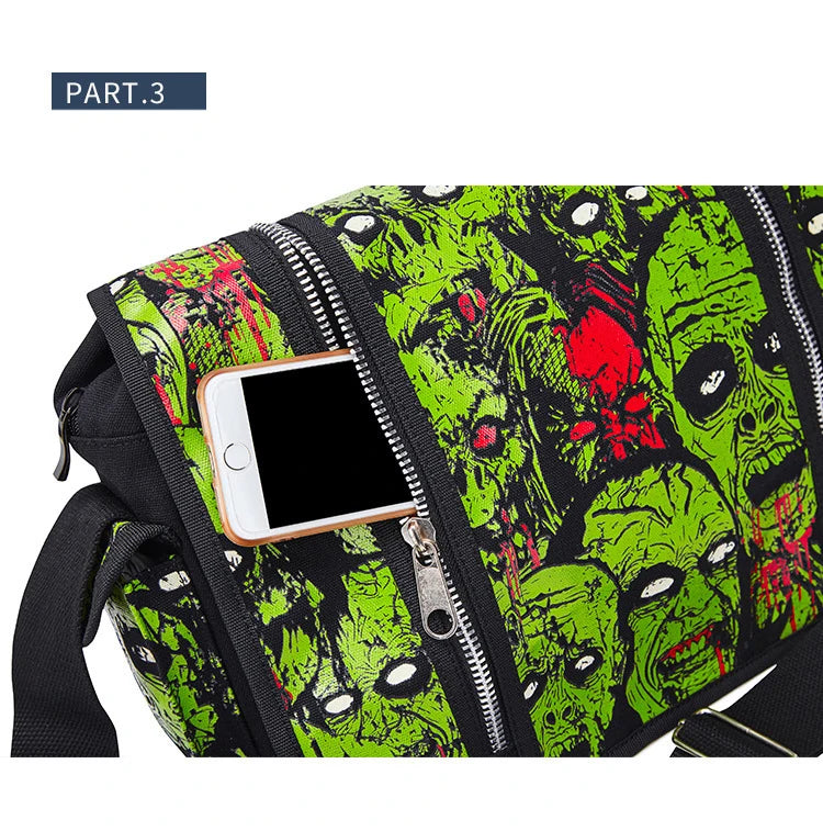 JIEROTYX Outdoors Travelling Bag Human Skeleton Head Noctilucent Women Canvas Single Shoulder Bag Women Package Oblique Satchel