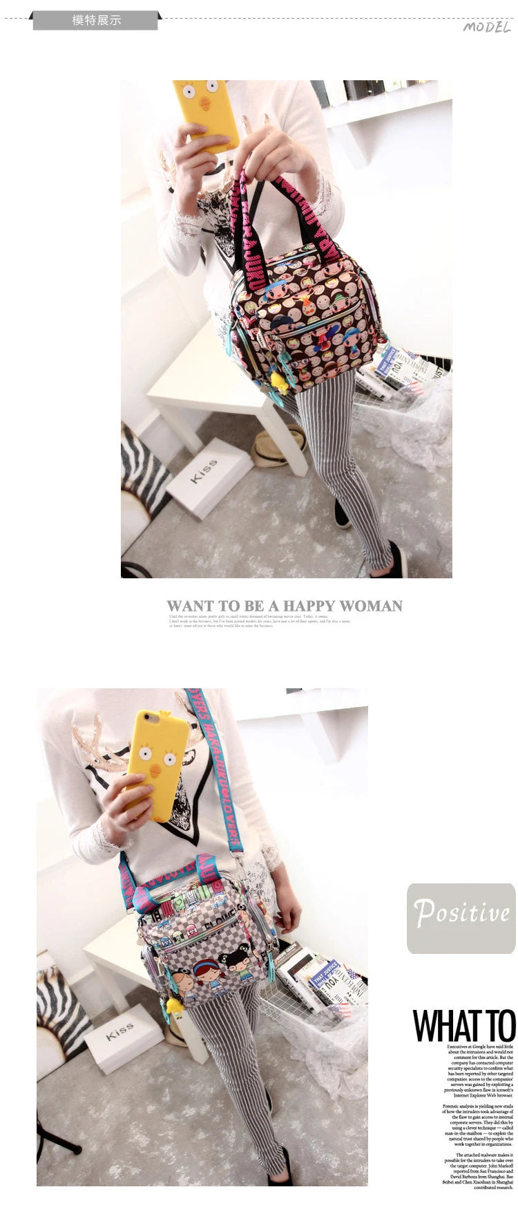 Mother bag New+Harajuku Doll key chain waterproof nylon handbag ladies bag one shoulder cartoon cross-body bags Handbags