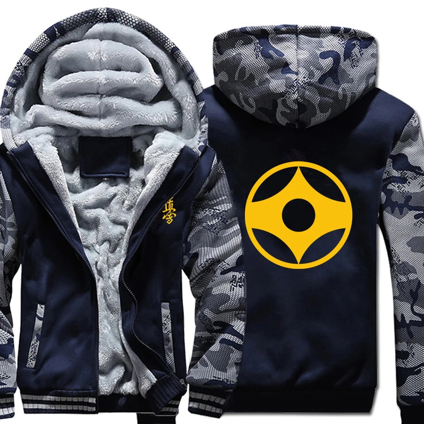 Kyokushin Karate Hoodies Winter Camouflage Sleeve Jacket Men Fleece Kyokushin Sweatshirts
