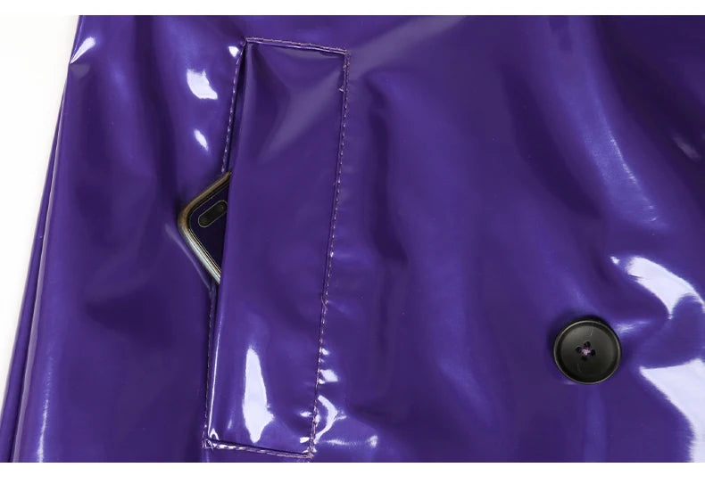 Nerazzurri Long Waterproof Black Patent Leather Trench Coat for Women 2020 Double Breasted Iridescent Oversized Leather Coat 7XL