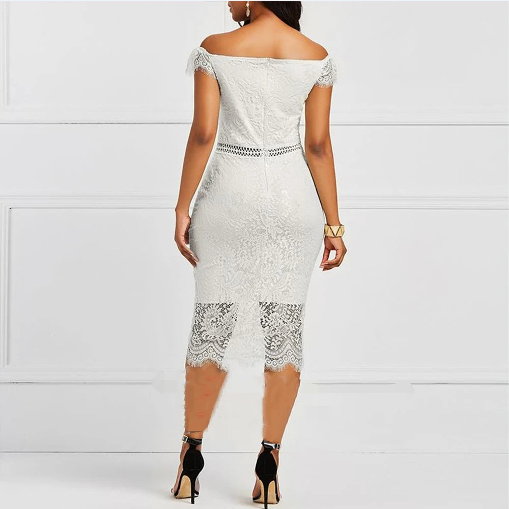 Elegant Lace Evening Wedding Dress for Women Sexy Hollow Out Office Ladies Bodycon Dresses Fashion Birthday Party Club Vestidos