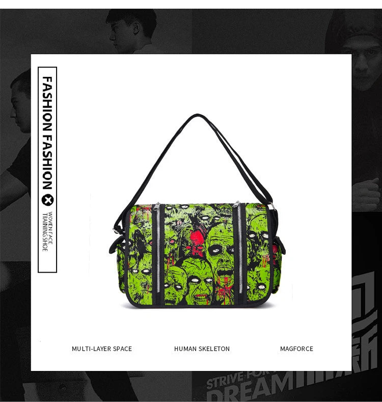 JIEROTYX Outdoors Travelling Bag Human Skeleton Head Noctilucent Women Canvas Single Shoulder Bag Women Package Oblique Satchel