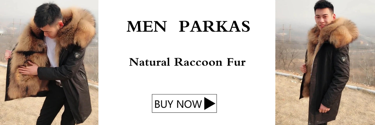 Winter Mens Outerwear Mens Fur Coat Detachable Real Coyote Fur Collar Rabbit Fur Liner Hooded Parka Fashion High Quality