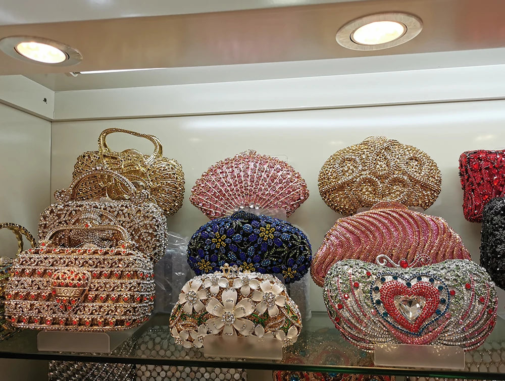 XIYUAN Evening Bags Gold/Silver Chain Shoulder Bags for Women Handbags Stones Day Clutches Diamonds Metal Ladies Clutch Handbags