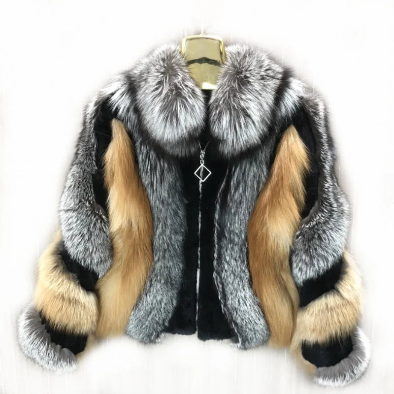 Women's Real Fox Fur Jacket, Warm and Fashionable in Winter