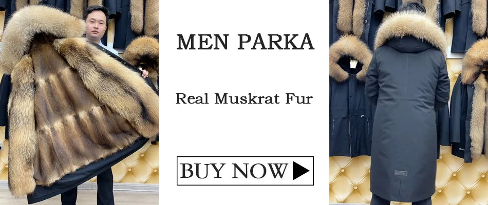Winter Mens Outerwear Mens Fur Coat Detachable Real Coyote Fur Collar Rabbit Fur Liner Hooded Parka Fashion High Quality