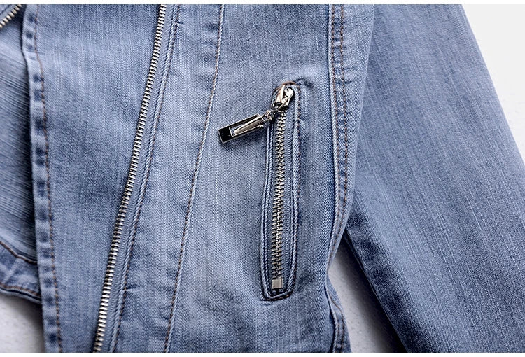 Short Zipper Stretch Denim Jacket Women Slim Vintage Spring Autumn Lady Long-sleeved Motorcycle Coat Casual Female Jean Outwear