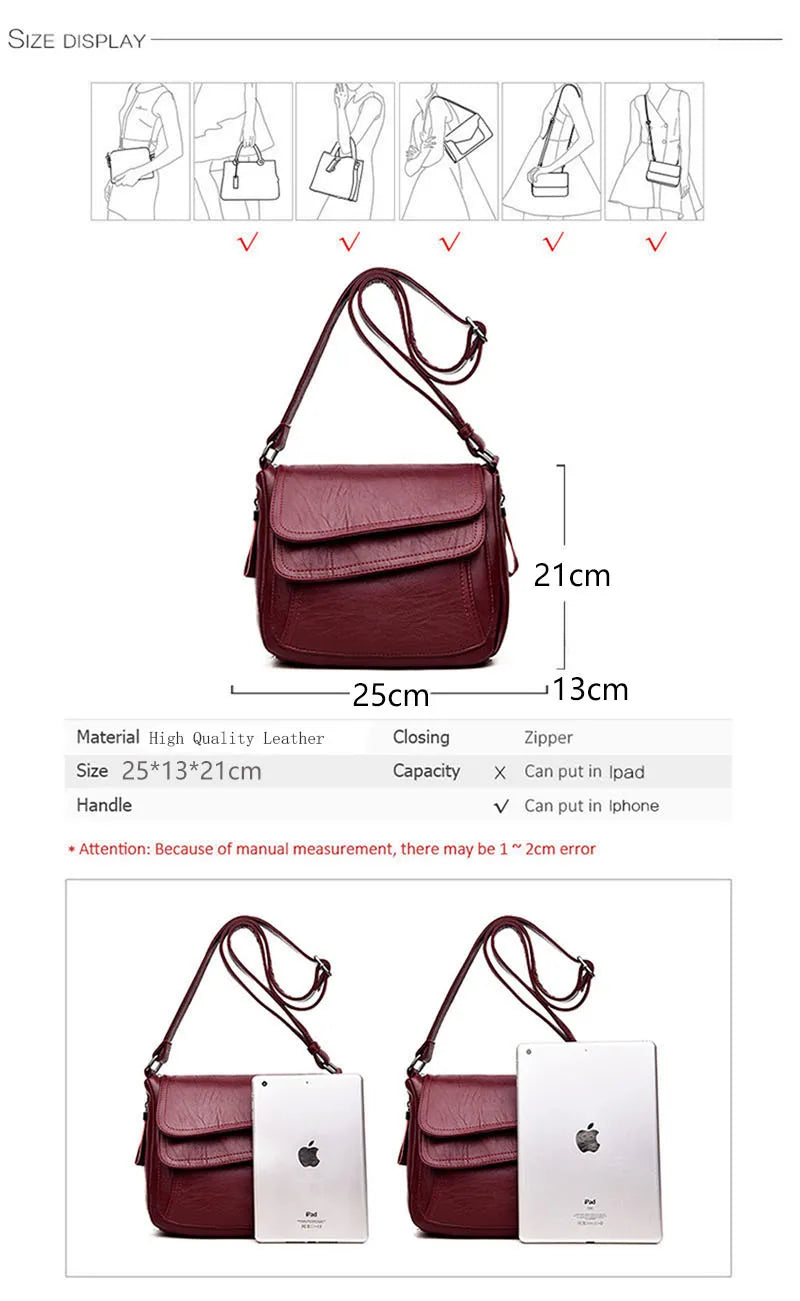 Hot Women Leather Messenger Bag Luxury Handbags Designer High Quality Female Vintage Crossbody Bags For Women Flap Shoulder Bags