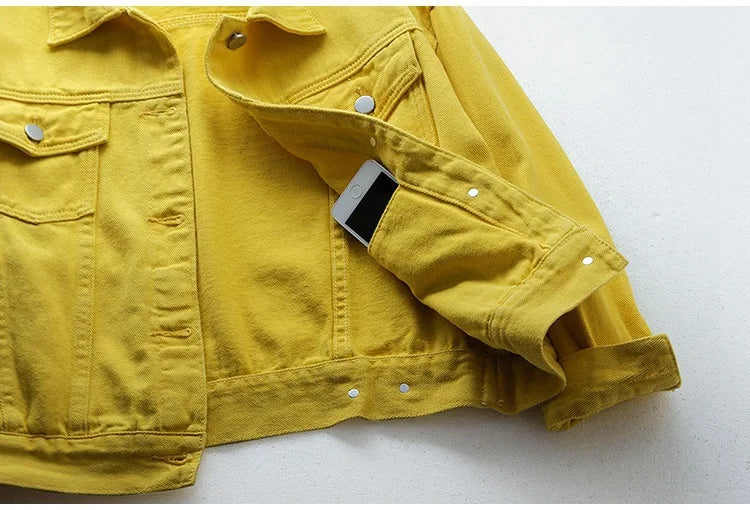 Solid Short Women's Denim Coat Spring Autumn Female Loose Jeans Jacket Purple Student Casual Outwear White Pink Yellow Red Black