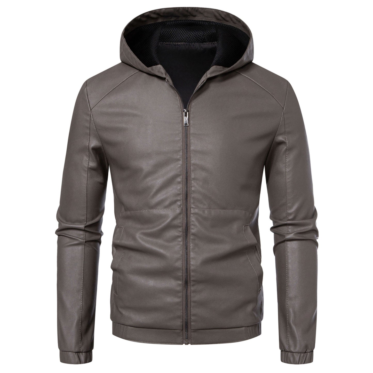 Minglu Hooed Black Pu Mens Leather Jacket Spring Autumn Long Sleeve Slim Fit Solid Color Faux Leather Zipper Male Coats 5XL