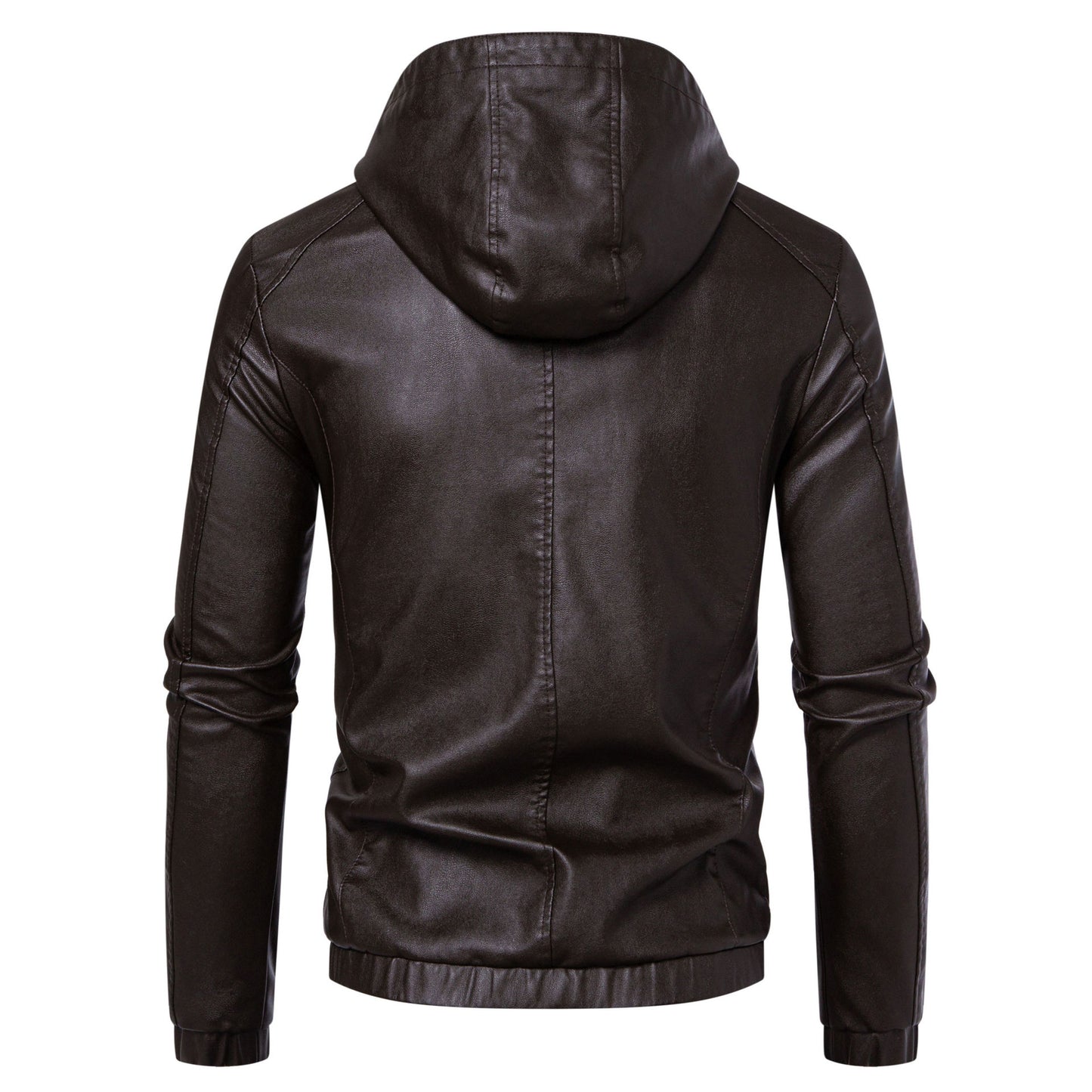 Minglu Hooed Black Pu Mens Leather Jacket Spring Autumn Long Sleeve Slim Fit Solid Color Faux Leather Zipper Male Coats 5XL