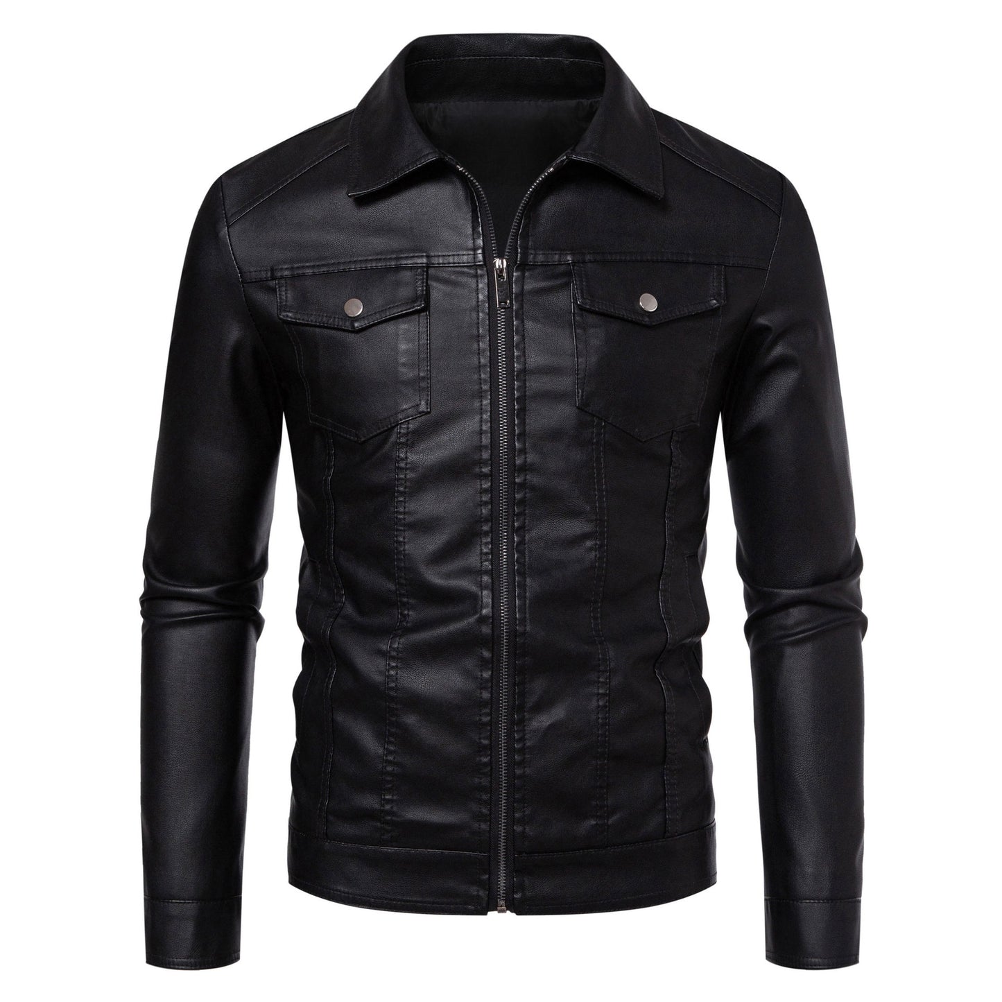 Minglu Hooed Black Pu Mens Leather Jacket Spring Autumn Long Sleeve Slim Fit Solid Color Faux Leather Zipper Male Coats 5XL