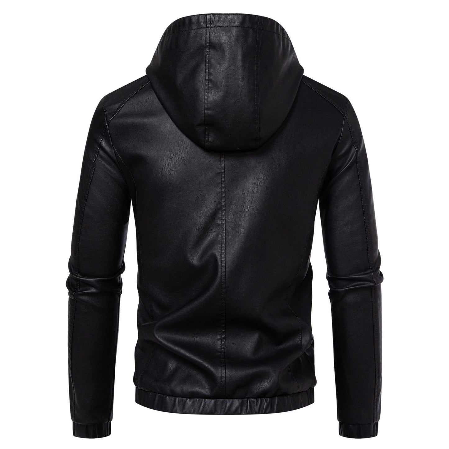 Minglu Hooed Black Pu Mens Leather Jacket Spring Autumn Long Sleeve Slim Fit Solid Color Faux Leather Zipper Male Coats 5XL