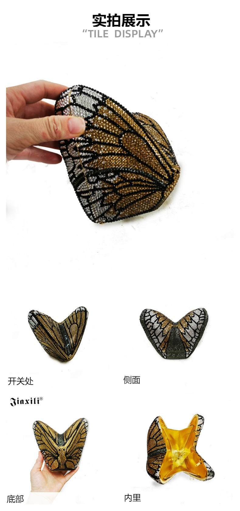 XIYUAN Butterfly Shaped Crystal Evening Bags Women Sparkling Rhinestone Clutch Purse Wedding Party Bridal Handbag Black Diamonds